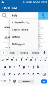 Look up fishery terms by typing