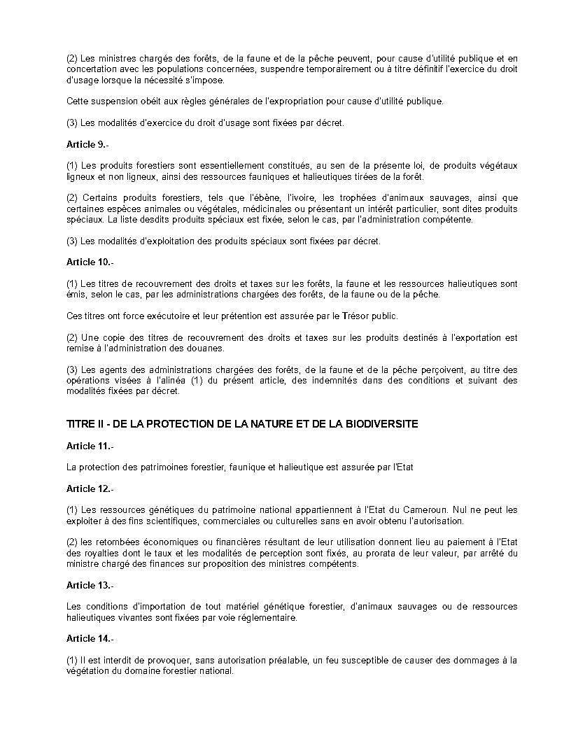 Loi_n°_94-01_du_20_janvier_1994_portant_régime_des_forêts,_de_la_faune_et_de_la_pêche_Page2 - aticles 8, 9, 10, 11, 12, 13 & 14 