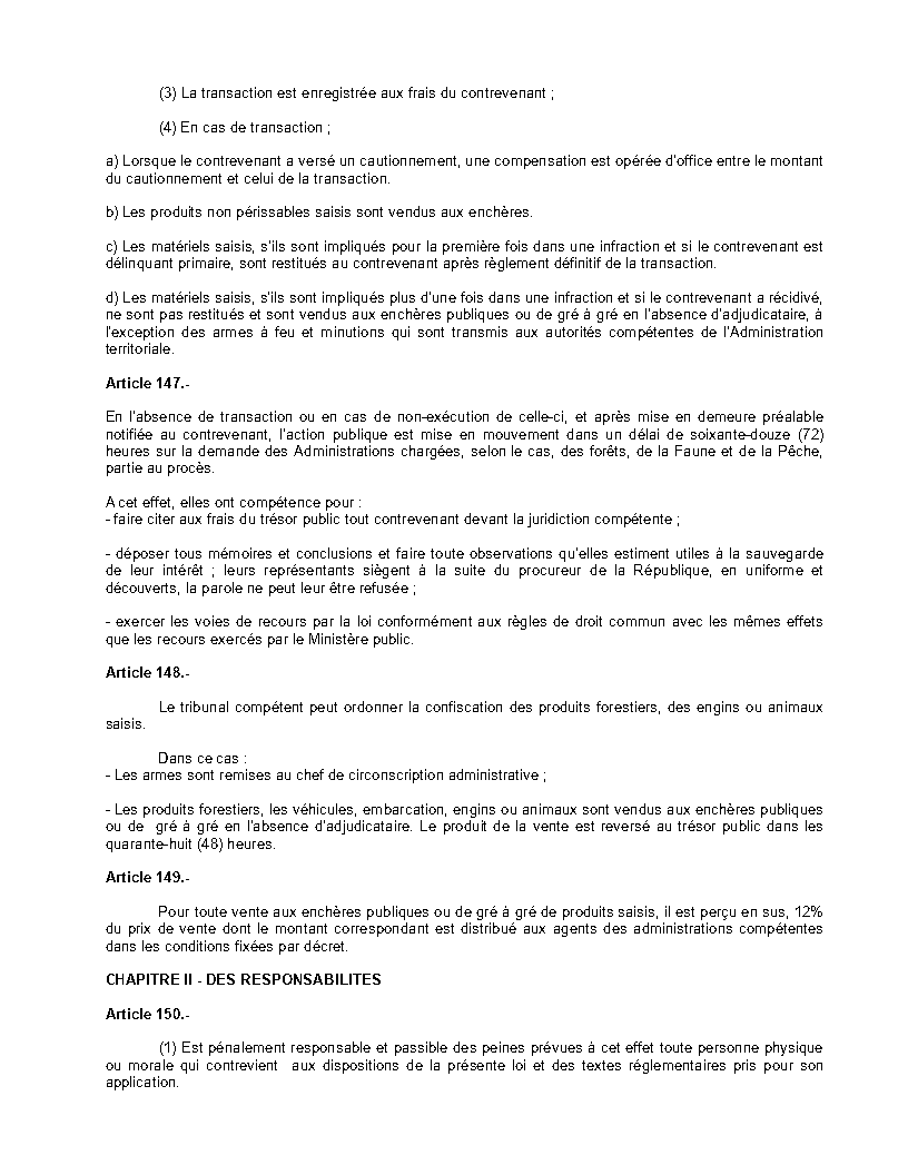 Loi_n°_94-01_du_20_janvier_1994_portant_régime_des_forêts,_de_la_faune_et_de_la_pêche_Page27 - aticles 146, 147, 148, 149 & 150 